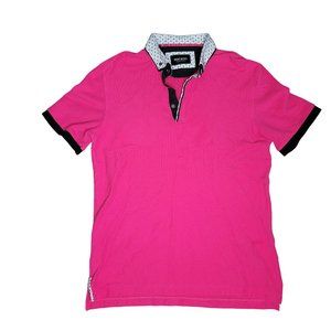 Maceeo polo pink shirt with geometric white and black collar size large/4